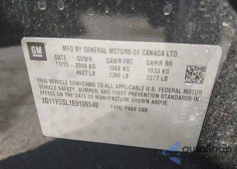 2014 Chevrolet Impala 1Ls from USA, damaged, VIN 2G11Y5SL1E9199549